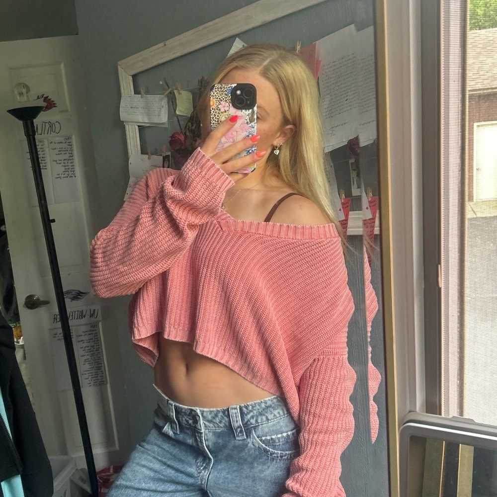 Aeropostale Pink Off-the-Shoulder Sweater